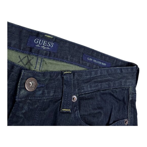 GUESS CLIFF Relaxed Bootcut Dark Wash Luxury Designer Denim Jeans Mens 33x32 - Picture 4 of 6